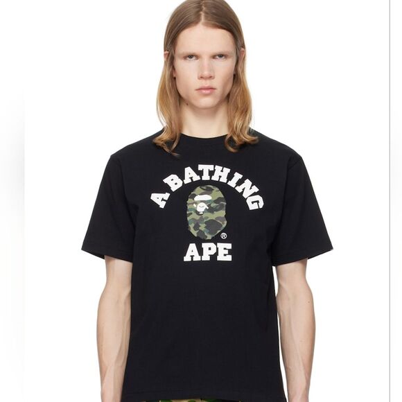 Bape A Bathing Ape Black 1st Camo College Short Sleeve Crewneck Tee Large - Picture 1 of 7